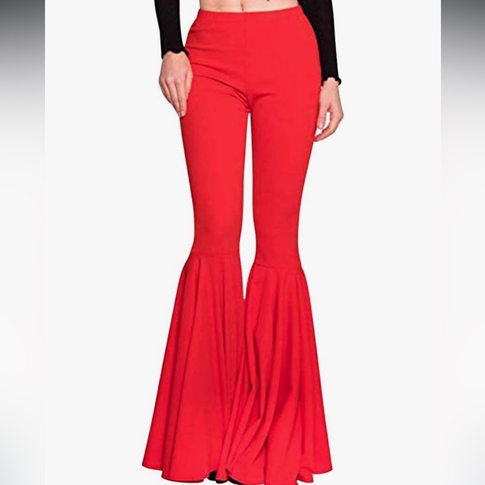 Womens High Waisted Bell Bottom Pants Mermaid Ruffle Flare Pants new 🆕